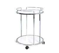 Table d'appoint ronde à roulettes 45x60 cm blanc et métal chromé
