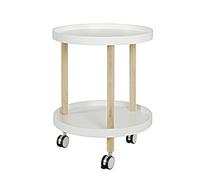 HAKU Table d'appoint sur roulettes, Bois Massif Naturel, MDF Blanc, Table Basse Mobile, Table de Salon - Dimensions : H 60 x Ø 50 cm, Style : scandinave