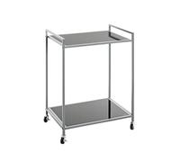 HAKU Table d'appoint sur roulettes, métal Gris, Table Basse, Verre trempé 5 mm - Dimensions : L 50 x H 69 x P 36 cm Style : Moderne