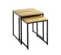 HAKU Tables d'appoint, Lot de 2, Bois Massif de chêne, piètement en métal Noir, Table de Salon, Table Basse en Bois - Dimensions : L 33/38 x H 41/46 x P 33/38 cm Style : Moderne