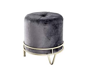 HAKU Tabouret Anthracite, Or, MDF, métal, recouvrement Tissu - Dim.: H 40 cm x Ø 38 cm, Style: Art Deco