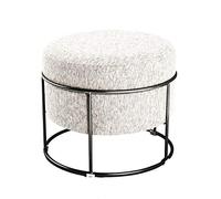 HAKU Tabouret écru, Noir, MDF, métal, recouvrement Tissu - Dim.: H 44 cm x Ø 48 cm, Style: Art Deco