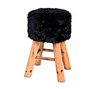 HAKU Tabouret Noir, Bois Massif, recouvrement Tissu - Dim.: H 45 cm x Ø 30 cm, Style: Glam