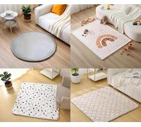 Hakuna Matte 4-Piece Rug Set: 47" Round Gray & 47x67 Rainbow Elephant Memory Foam Mats, Plus Two 50x50 Quilted Washable Floor Blankets (Confetti & Hygge Beige), Non-Slip Indoor Home Bundle