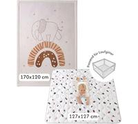 Hakuna Matte Floor Mat Set: 47x67 Rainbow Elephant Memory Foam Rug and 50x50 Quilted Washable Cotton Blanket, Non-Slip Cushioned Surfaces for Home, 2-Piece Decorative Bundle