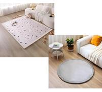 Hakuna Matte Lot de 2 Tapis de Sol : Confetti (200x150cm) et Gris Rond (Ø120cm), Mousse Mémoire Haute Densité, Surface Douce et Antidérapante, Ensemble Décoratif Home