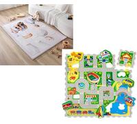 Hakuna Matte Lot de 2 Tapis de Sol : Tapis d'Éveil Dinosaures (170x120x2,5cm) et Tapis de Jeu Voiture (1,2x1,2m), Mousse Mémoire et EVA Haute Densité, Surface Antidérapante
