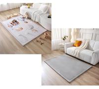 Hakuna Matte Tapis d'Éveil Dinosaures (170x120x2,5cm) et Tapis de Sol Gris Uni (170x120x2,5cm), Mousse Mémoire Haute Densité, Surface Douce et Antidérapante