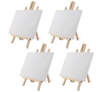 HAKZEON Lot de 4 mini chevalets de 23 x 30 cm avec toile, petite toile d'art avec chevalet en bois, mini chevalet et chevalet de table pour peinture acrylique, art et dessin