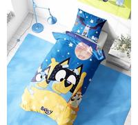 Halantex Bluey Parure de lit junior 120 x 150 cm avec taie d'oreiller 62 x 42 cm en polycoton doux et confortable, motif sous les étoiles, parfaite pour les jeunes fans, lavable en machine
