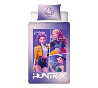 Halantex KPop Demon Hunters Huntrix & Saja Parure de lit pour garçon Violet | Parure de lit pour chambre d'enfant et salle de jeux, réversible, 2 en 1, taie d'oreiller assortie avec impression de