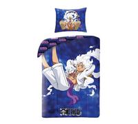 Halantex Parure de lit ONE PIECE Monkey D. Luffy GEAR5 - Housse de couette 140 x 200 cm avec taie d'oreiller 70 x 90 cm - 100 % coton Oeko-Tex - Bleu