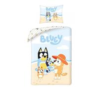Halantex Parure de Lit Bluey Family, 100% Coton, Housse de Couette 140x200 cm + Taie d'oreiller, avec Bluey, Bingo, Bandit et Chilli