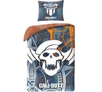 Halantex Parure de lit Call of Duty Black Ops - Housse de couette 140 x 200 cm + taie d'oreiller - Parure de lit pour enfant + sac à dos - 100 % coton - Certifié Oeko-Tex (COD-5530BL- Gris)