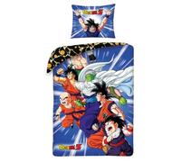 Halantex Parure de lit DRAGONBALL Z PROTAGONISTES Goku Petite Vegeta Housse de couette réversible 140 x 200 cm et taie d'oreiller 70 x 90 cm - Multicolore - 100 % coton, DB-1103BL