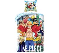 Halantex Parure de Lit One Piece Enfant, Housse de Couette Réversible 140x200 cm avec Taie d'oreiller 63x63 cm. pour Un Lit 1 Place, Textile Doux certifié Oeko-Tex. Luffy et Equipage