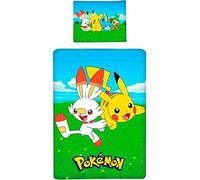 Halantex Parure de lit Pokémon en coton – Housse 140x200 cm – Taie 70x90 cm – Bleu