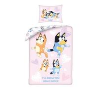 Halantex Parure de lit pour enfant : housse de couette 140 x 200 cm et taie d'oreiller 70 x 90 cm, motif réversible Bluey, 100 % coton