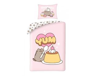 Halantex Parure de lit réversible chat PUSHEEN YUM pudding sweet shop - Lit simple 2 pièces housse de couette 140 x 200 cm et taie d'oreiller 70 x 90 cm - 100 % coton Ökö-Tex Standard 100