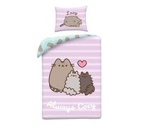 Halantex Pusheen Parure de Lit Enfant Always Cozy - Housse de Couette 140x200 cm + Taie d'oreiller 70x90 cm - 100% Microfibre Douce - Motif Réversible Chat Pusheen, Stormy et Pip