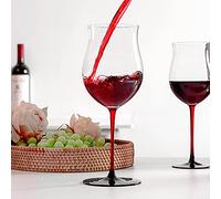 HALAWAKA Lot de 2 verres à vin rouge en forme de tulipe avec fond concave en cristal avec nœud papillon noir