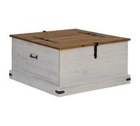 HALDEN Coffre en pin massif Blanc 91 x 91 x 47 cm | Double compartiments, poignées en métal, table basse, table d'appoint, aspect rustique, grain droit, branches