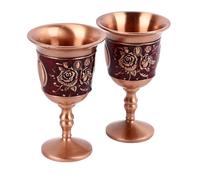Halearo Ensemble de Tasses à Vin en Métal Décoratif Rétro, pour café, thé, Latte, Gobelets élégants en Alliage de Zinc, 2 Pièces (Or rose (fond rouge))
