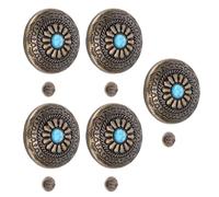 Halearo Rivet à Fleurs Bleu Turquoise en Bronze, 30mm, Bouton Arrière à Vis, Rivet Décoratif en Alliage, Paquet de 5 pour Portefeuilles, Sacs à Main, Artisanat