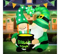 Halfjuly Décorations extérieures gonflables pour la Saint-Patrick de 1,4 m, couple de leprechaun gonflables tenant un pot doré, trèfle gonflable avec lumières LED pour pelouse, cour, jardin, fête
