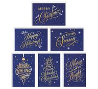 Hallmark Assortiment de cartes de Noël en boîte avec enveloppes Bleu et doré (6 motifs, 72 cartes avec enveloppes)