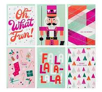 Hallmark Assortiment de cartes de Noël fluo (24 cartes et enveloppes) ambiance de vacances, rose, rouge, vert menthe, casse-noisette