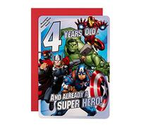 Hallmark Carte d'anniversaire 4 ans Marvel Superheroes, avec activité, bleu