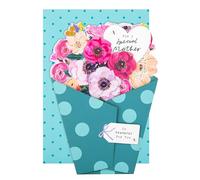 Hallmark Carte de fête des mères pour la fête des mères - Motif bouquet de fleurs - Carte de fête des mères - Bleu et rose
