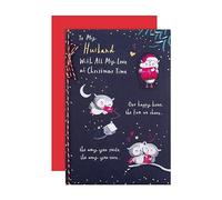 Hallmark Carte de Noël, carte de Noël pour mari, motifs chouettes, détails dorés, bleu marine