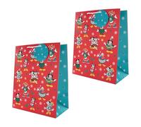 Hallmark Disney Lot de 2 grands sacs cadeaux de Noël, Mickey Mouse, Minnie Mouse, Donald Duck et Dingo Rouge/bleu