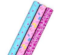 Hallmark Lot de 3 rouleaux de papier cadeau Barbie rose et bleu (60 m² au total) pour anniversaires, enfants, adolescents, fête des mères, fêtes prénuptiales