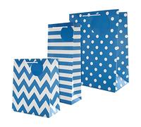 Hallmark Lot de 3 sacs cadeaux multi-occasions en 3 motifs bleus contemporains