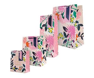 Hallmark Lot de sacs cadeaux et sacs à bouteilles pour plusieurs occasions - 1 grand, 1 moyen et 1 petit sac cadeau, et 1 sac à bouteille en 4 motifs floraux
