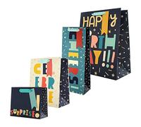 Hallmark Lot de sacs cadeaux multi-occasions : 1 grand sac cadeau, 1 sac cadeau moyen, 1 petit sac cadeau et 1 sac à bouteille en 4 motifs jazzy