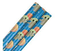 Hallmark Rouleau de papier cadeau 3 en 1, motif grogu mandalorien, 2 m chacun, anniversaire, Noël, bleu