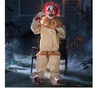 Halloween Animatronic Sitting Clown Decoration 165Cm With Luminous Eyes Scary Sound Mobiles Arm And Head (Sound And Light Activa