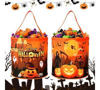 Halloween Buckext with LED Lights 2 Pieces Holiday Party Favor Tote | Holiday Goodie Bxags for Kids Teens Adults Homeowners Renters Parties School Events Gatherings Haunted House Home Office