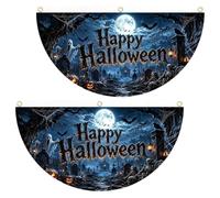 Halloween Bunting - Bannière de porche double face en demi-éventail | Présentoir 2 pièces, Design imprimé réversible, décor suspendu léger, clôtures adaptées, balcons, patios, entrées hantées P