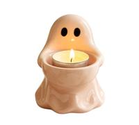 Halloween Candle Sticks, Cute Spooky Ghost Ceramic statues Decor | Halloween Candle Holder Decorations for Family Friends Room Desk House Night Indoor Campfire Gathering Housewarming