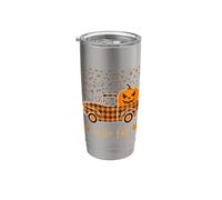 Halloween Citrouille Buffalo Plaid Camion Bonjour Arbre Feuilles d'automne Gobelet isotherme en acier inoxydable double paroi