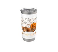 Halloween Citrouille Buffalo Plaid Camion Bonjour Arbre Feuilles d'automne Gobelet isotherme en acier inoxydable double paroi