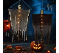 Halloween Deko Outdoor, 2 Pièces Suspendu Fantôme de Faucheuse, 100 * 60cm Décorations Halloween Squelette Grandeur Nature, Décorations Halloween Tête de Mort Grim Reaper pour Halloweens Décoration
