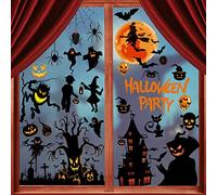 Halloween Fenêtre Autocollants, Autocollant Électrostatique Amovible pour Fenêtre d'Halloween, Halloween Citrouille Chat Chauve - Souris Magicien Ghost DIY Stickers pour Home Fête Fenêtre Décorations