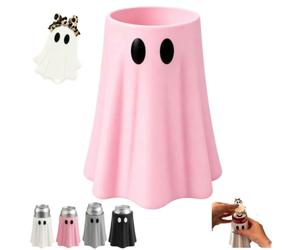 Halloween Ghost Can Holder with Matching Bottle Opener,3D Printed Halloween Beverage Sleeve,Fun Ghost Figurine Table Decor,Spooky Ghost Drink Cooler Halloween Party Supplies ，Pink：12oz slim