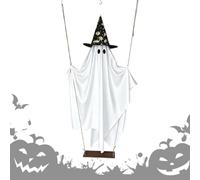 Halloween Ghost Decor Large - Spooky Light-Up Witch Hat Prop | Guirlande lumineuse LED à suspendre en polyester imperméable à piles pour décoration de fête de jardin